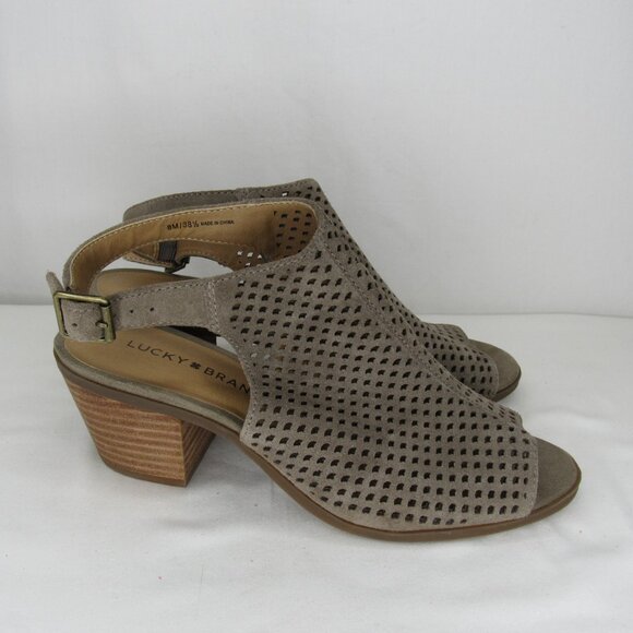 Lucky Brand Brown BERTEL Block Sling Back Heel Sandal Suede Leather 2" Women's 8 - Picture 5 of 9